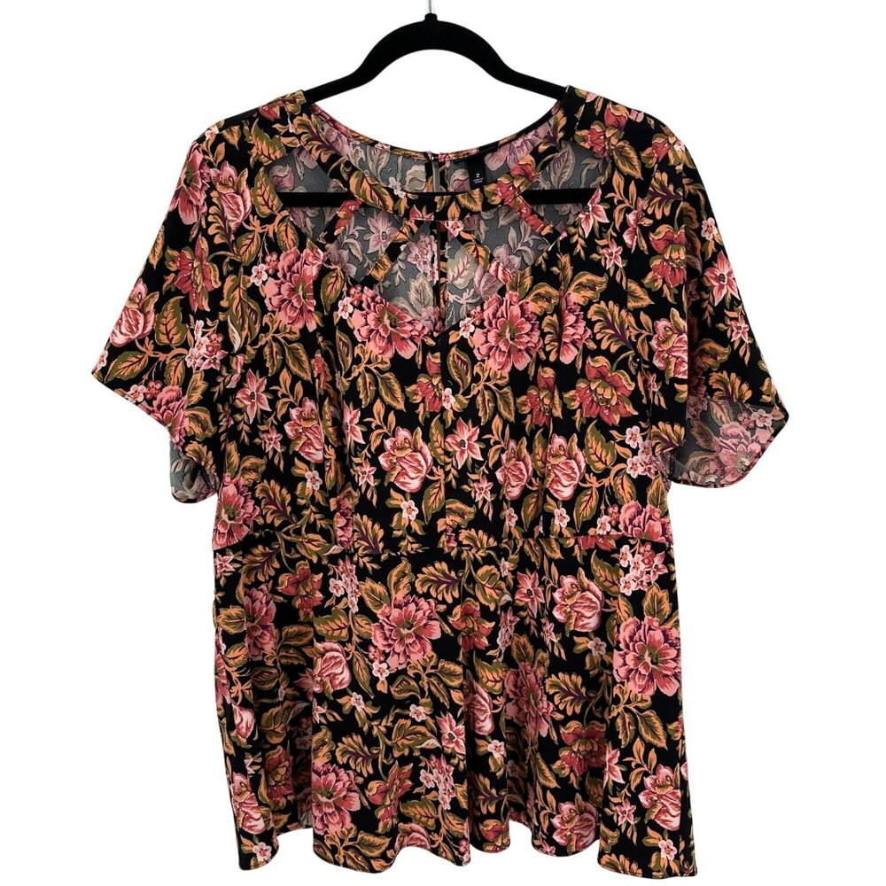 Torrid Womens Black Floral Peplum Short Sleeve Blouse Size 2X